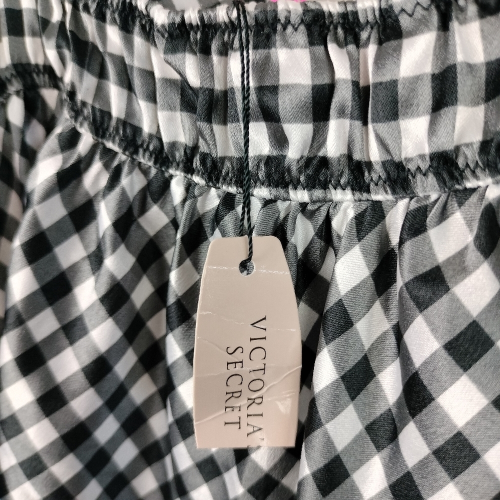 NWT Victoria's Secret Black & White Gingham w/ Pink Trim Babydoll Negligee Sz. M - Picture 11 of 12